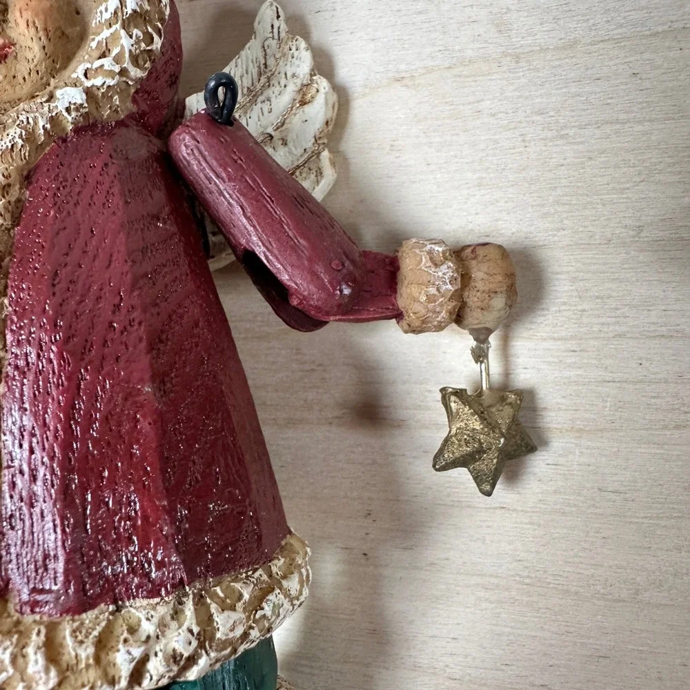 Christmas‎ Jointed Resin Folk Art Ornaments X3 Set Angel Drummer Mrs Claus VTG